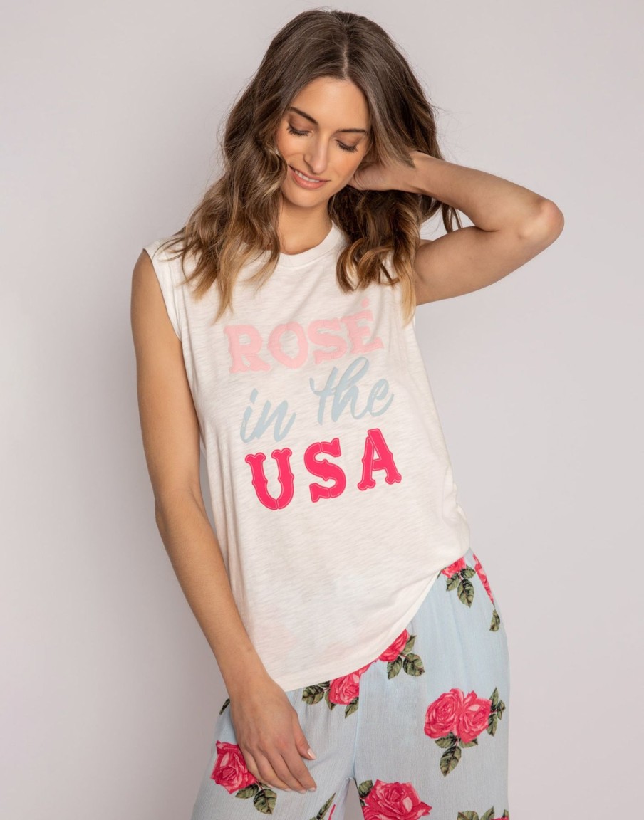 Women Beach Bunny Lounge | Rose In The Usa Tank By P.J. Salvage