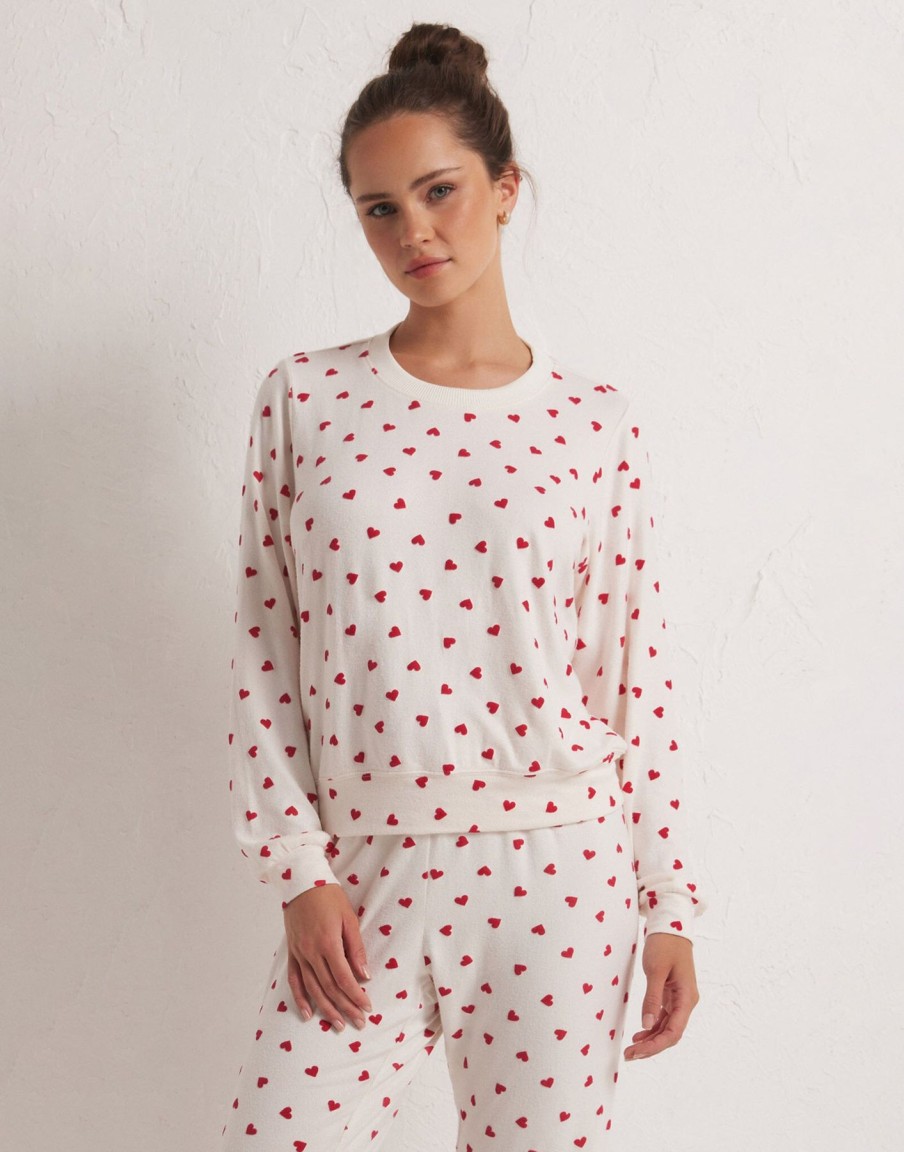 Women Beach Bunny Lounge | Be Mine Heart Long Sleeve Top By Z Supply