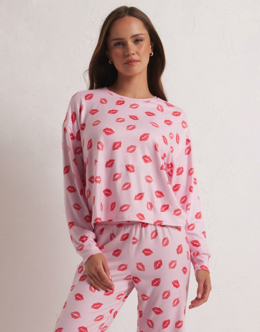 Women Beach Bunny Lounge | Pucker Up Kisses Long Sleeve Top By Z Supply