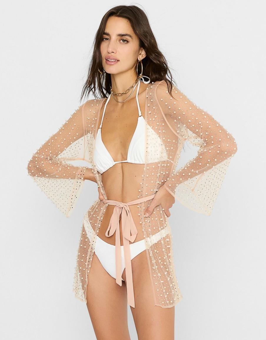 Women Beach Bunny Lingerie | Girl Gang Pearl Mesh Mini Robe